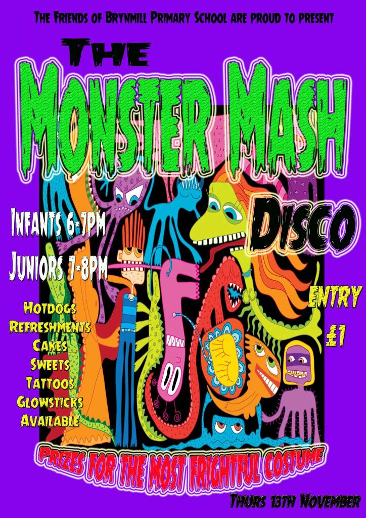 brynmillpta's tweet photo. The Monster Mash is this Thursday! Infants from 6-7pm and juniors from 7-8pm.  Cake donations would be most welcome! http://t.co/ZQboEwjxTa