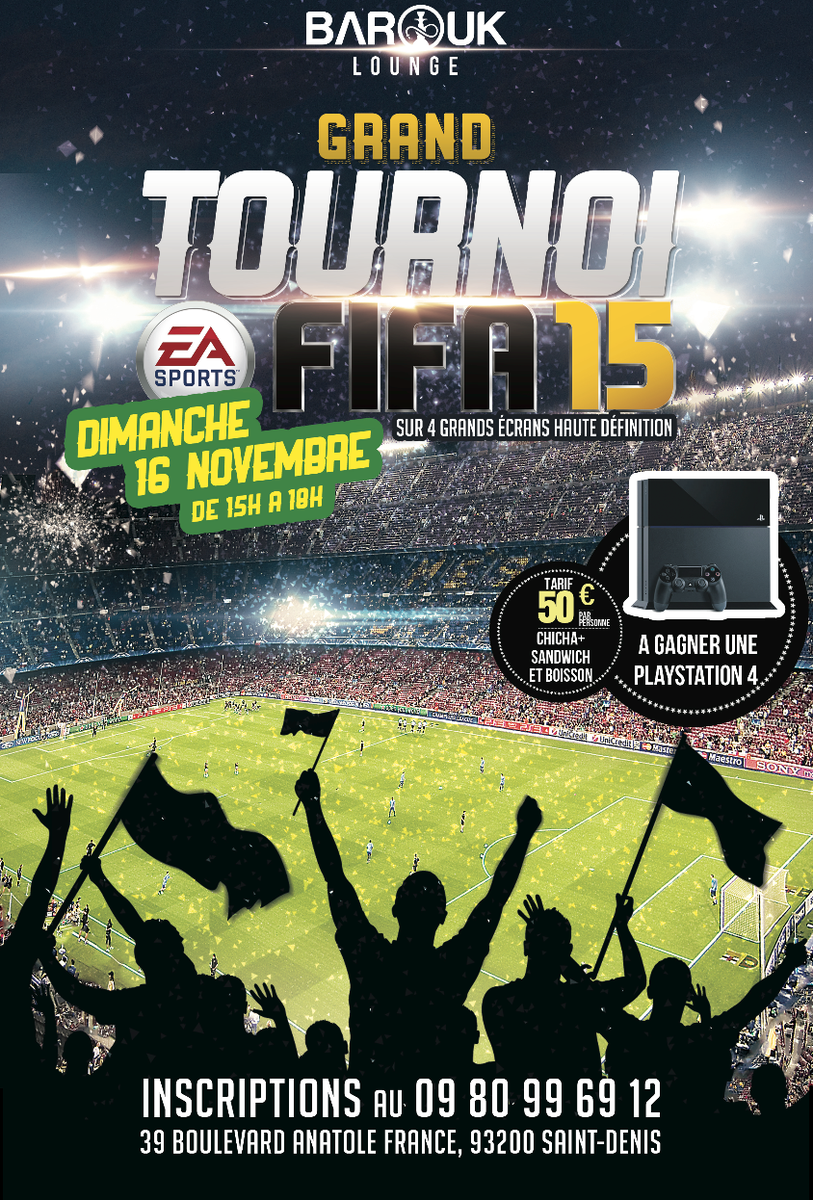 BaroukChicha's tweet photo. GRAND TOURNOI FIFA15!!! AVEC EN RECOMPENSE UNE PLAYSTATION 4
Le dimanche 16 Novembre au @BaroukChicha http://t.co/B0F1YqPzRx