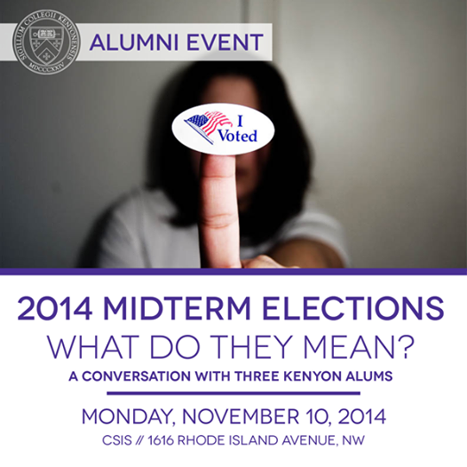 KenyonDC's tweet photo. Hope to see you tonight for an awesome panel discussion on the 2014 midterm elections! RSVP http://t.co/IeYofD7rtZ http://t.co/MD808V026r