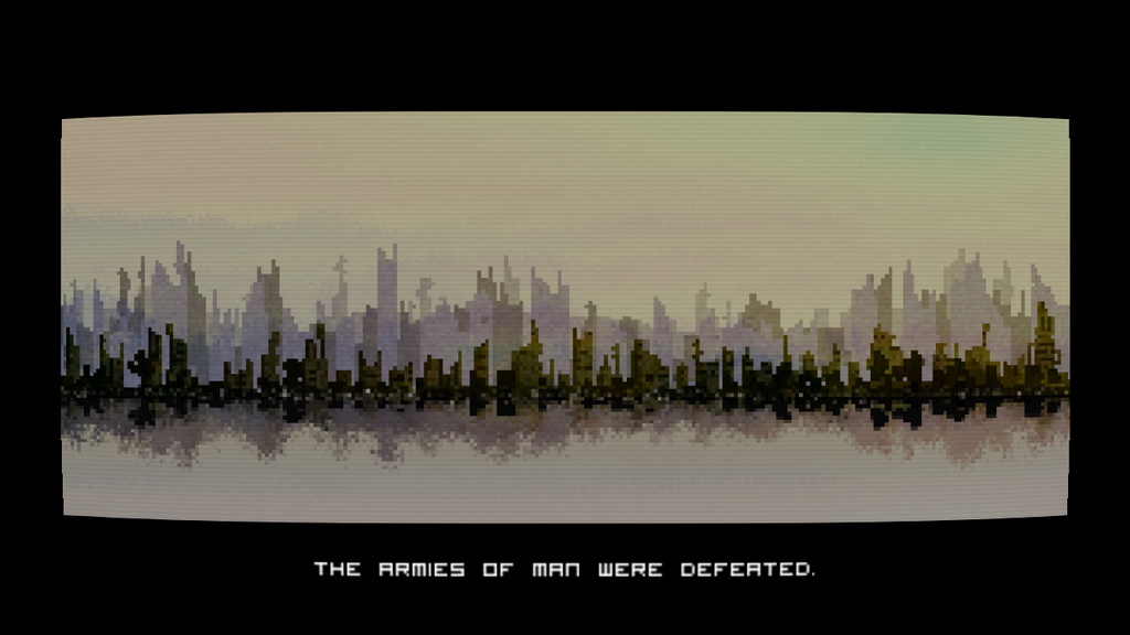 Stevemata's tweet photo. Earth's cities lay in ruin after the arrival of the Gilded Robots. #WiiU #screenshotsaturday #gamedev http://t.co/Q24GI19bYg