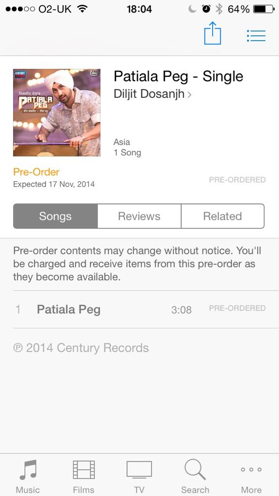 Punjab2000music's tweet photo. @diljitdosanjh @Century_Records #PatialaPeg  order shoder Ho Gaye https://t.co/xOSUaMcvdp http://t.co/uq4oMt3fke