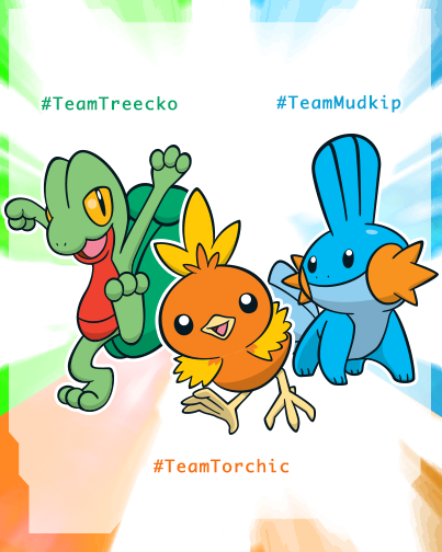 Pokemon's tweet photo. Which will it be, Trainers? Are you #TeamTorchic, #TeamTreecko, or #TeamMudkip? http://t.co/1fHjH87uCj