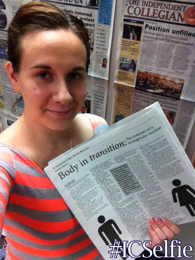 ICollegian's tweet photo. Post your #ICSelfie by Nov 18 News Editor Amanda Pitrof with her selfie http://t.co/fXVMJaaImd