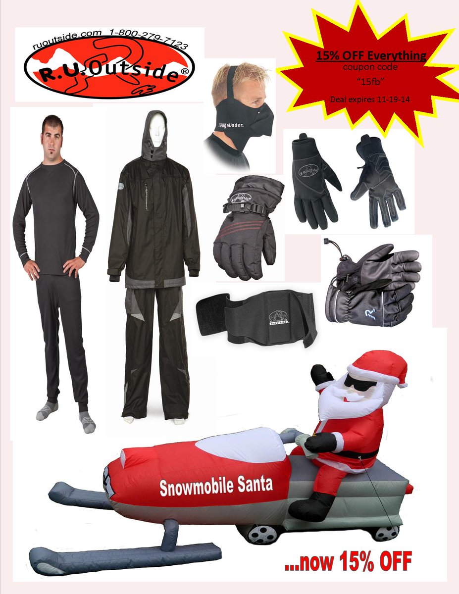 ruoutside's tweet image. Get 15% OFF Everything. Get your winter gear at a discount before it gets too cold! Promo code "15fb". Ends 11-19-14