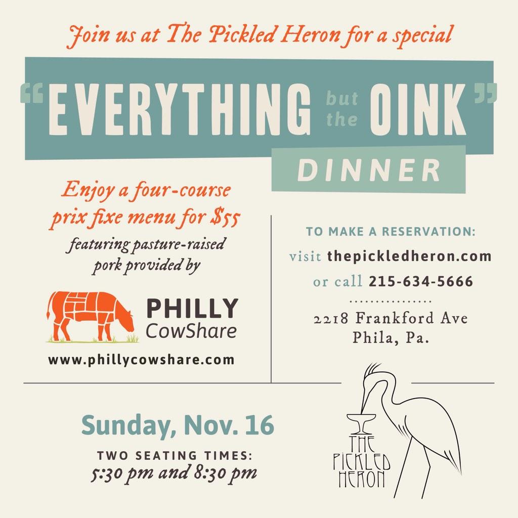 PhillyCowShare's tweet photo. What's for dinner?  Everything but the oink with @ThePickledHeron on Sunday. http://t.co/nktlTwZlDH