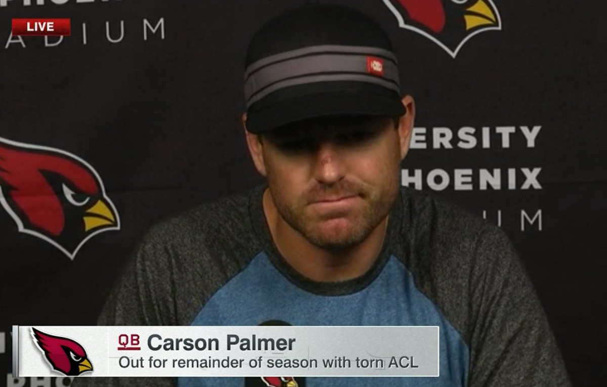 ESPNNFL's tweet photo. "I cried like a baby last night. And I'm not an emotional guy" - Cardinals QB Carson Palmer on tearing his ACL http://t.co/IzkfiH7waa