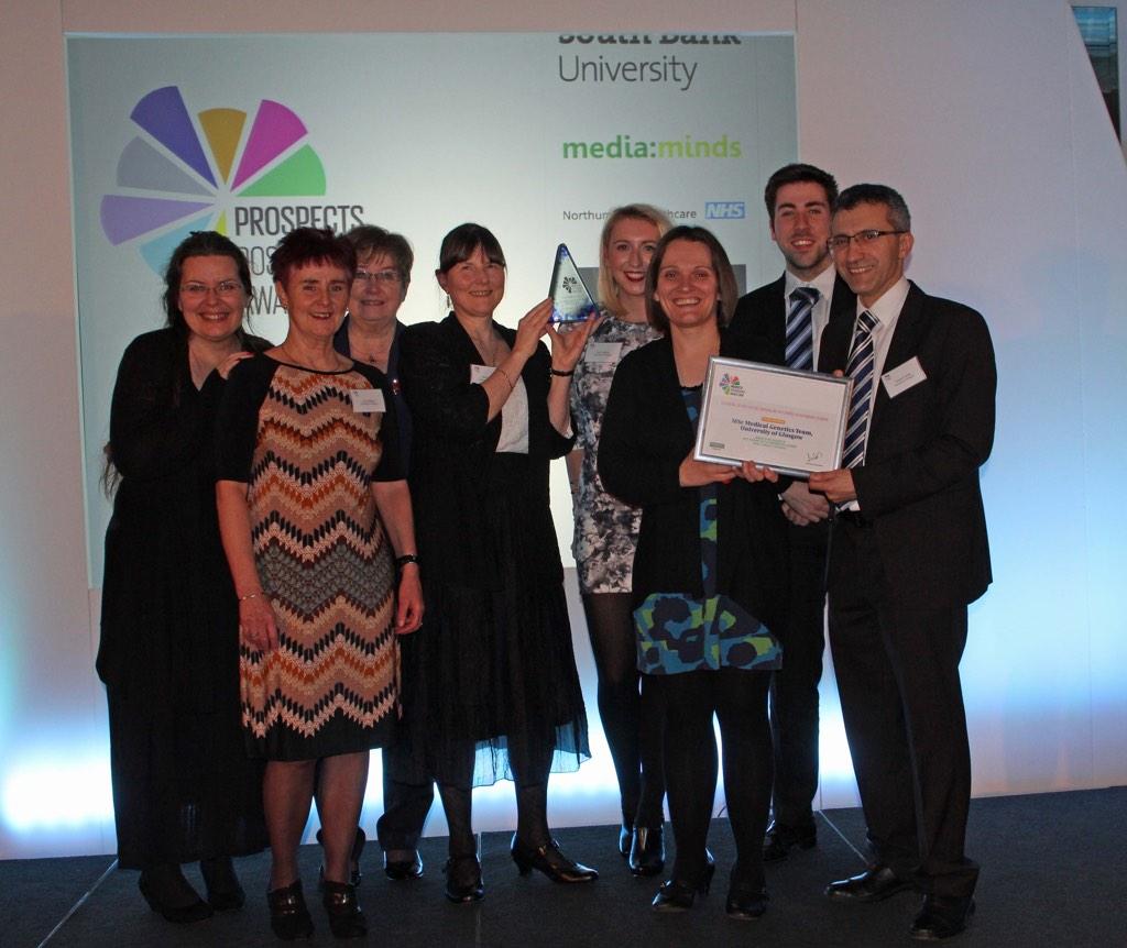Final photo of the day! MSc Medical Genetics team photo, winners in Sci PG teaching. @postgradawards @GlasgowUni