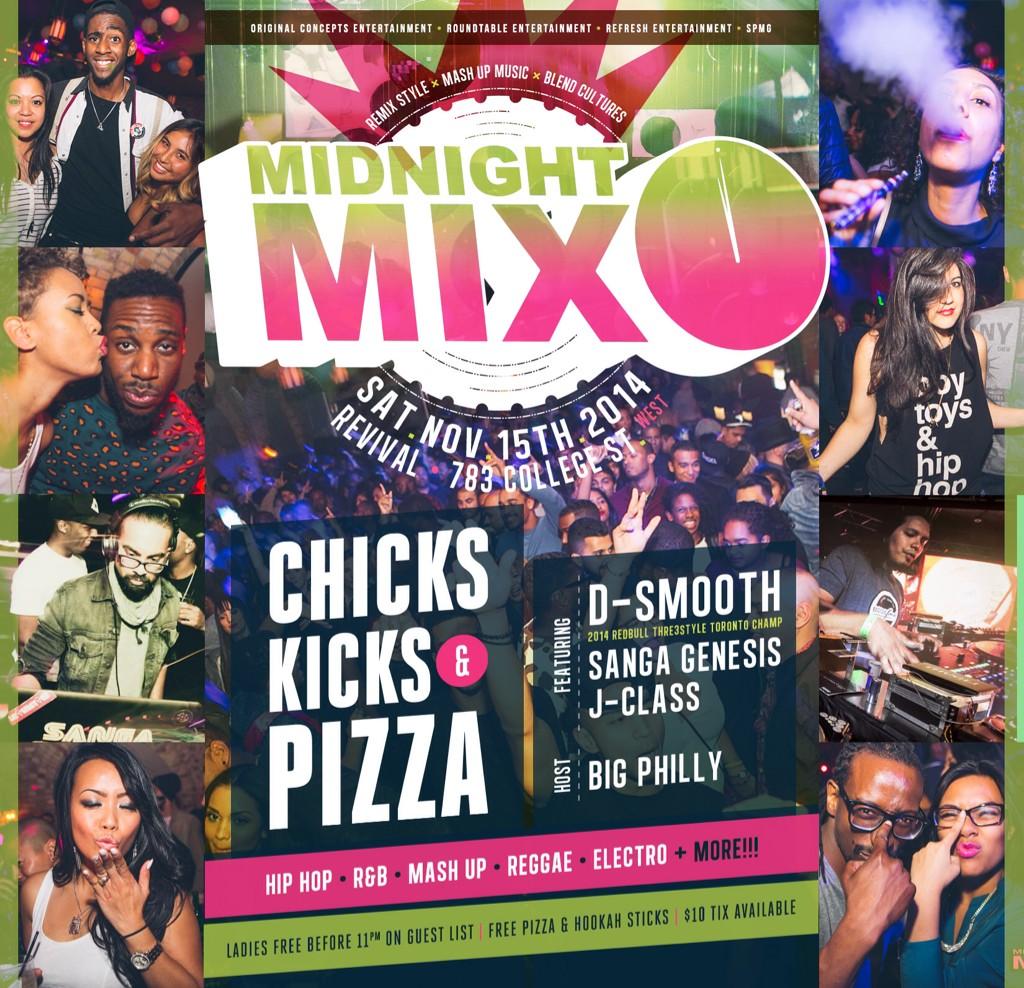 SolePurpose's tweet photo. Saturday: #MidnightMixParty is back! Special guests @RedBull3Style Toronto Champ @djdsmooth &amp; @sangagenesis. Link up. http://t.co/YQbjzK65KP