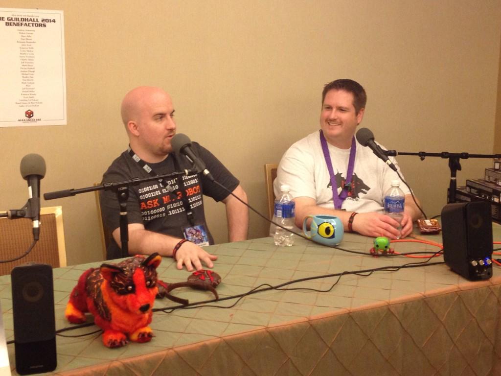 QuotedNevermore's tweet photo. @AltheMage &amp; @Revendawn recording a live @AzerothRT at the #AIEGuild Hall, thanks to @Gnomewise &amp; @AlphaGeekRadio! :) http://t.co/ifnq4x5MrZ