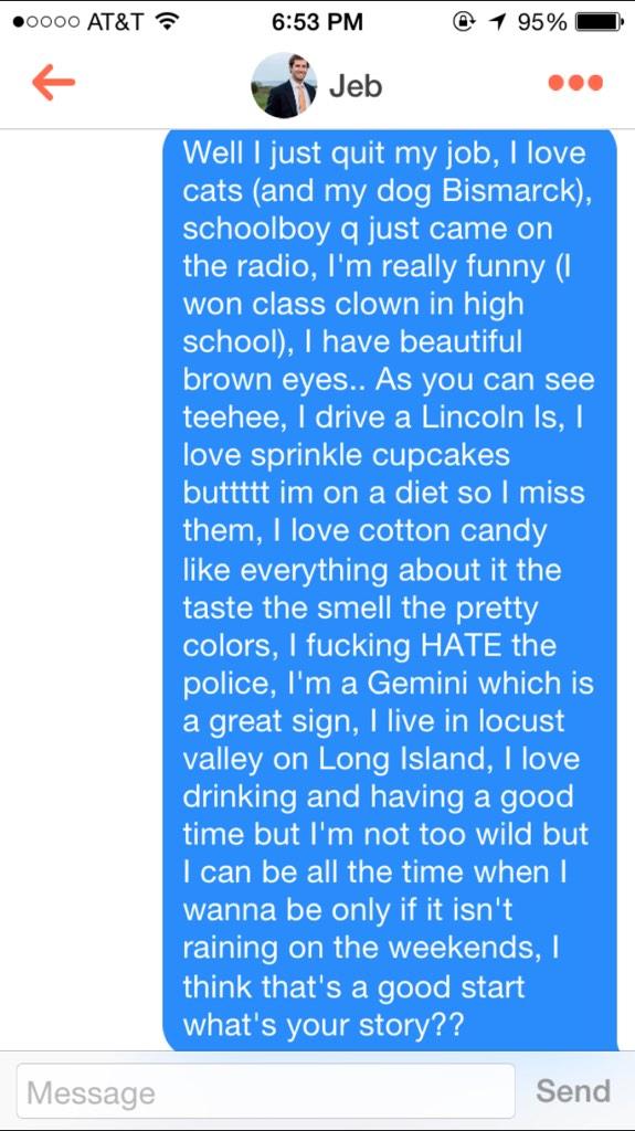 50wantsme's tweet photo. What's your story? #tinder #fuckthepolice #jebjeb http://t.co/u4T6e7ZMDn