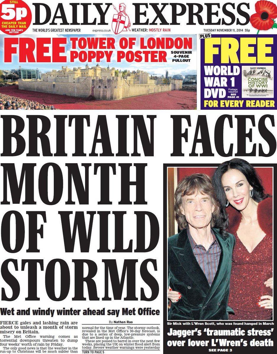 BBCNews's tweet photo. Tuesday's Daily Express: "Britain faces month of wild storms" http://t.co/IbxsZMCiUN (via @suttonnick) #TomorrowsPapersToday #BBCPapers