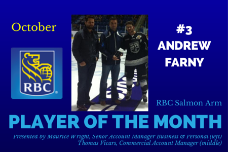 SASilverbacks's tweet photo. Congrats @SASilverbacks @RBC Player of the Month (October) #3 D @andrewfarny GP 19 PTS 17 Thank you RBC @SalmonArmBC http://t.co/SxmafPTlKF