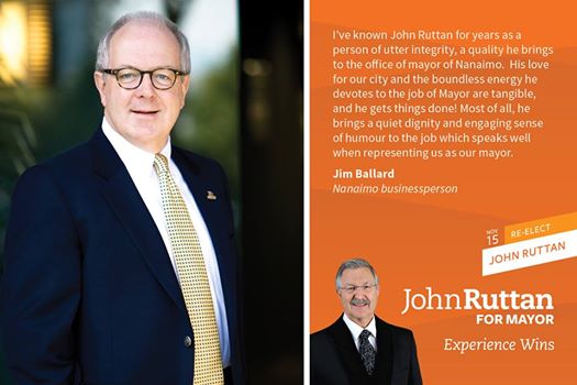 JohnRuttan's tweet photo. Received an endorsement for Mayor from #Nanaimo businessman Jim Ballard. I appreciate the support. #VoteNanaimo http://t.co/0OniStBcoi