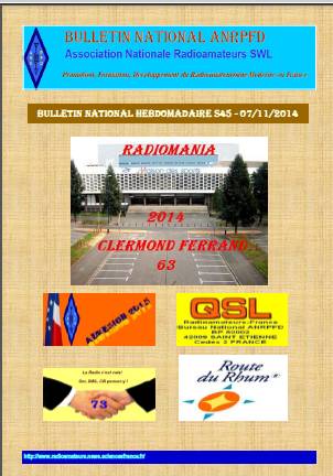 Bulletin National Hebdomadaire ANRPFD S45-07/11/2014!
radioamateurs.news.sciencesfrance.fr/?p=50364
73 à Tous