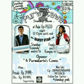 Ayo nonton #PURWATAWA2 yu! Seru abis ada @Uus__ sama <a href="/krisnaharefa/">Kris</a> . Tiketnya bisa di beli di <a href="/BUBU_cafe/">BUBU CAFE & ICECREAM</a> <a href="/kubusaurus/">KUBUS </a>