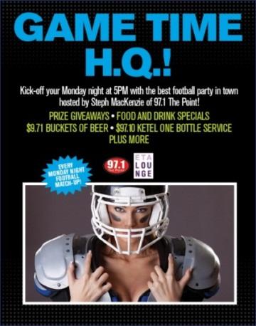 Party with <a href="/971thepoint/">971ThePoint</a> &amp; @stepmackenzie7 during the <a href="/Eagles/">Philadelphia Eagles</a> vs. <a href="/Panthers/">Carolina Panthers</a> game! #MNF #ETALounge #football #gametime