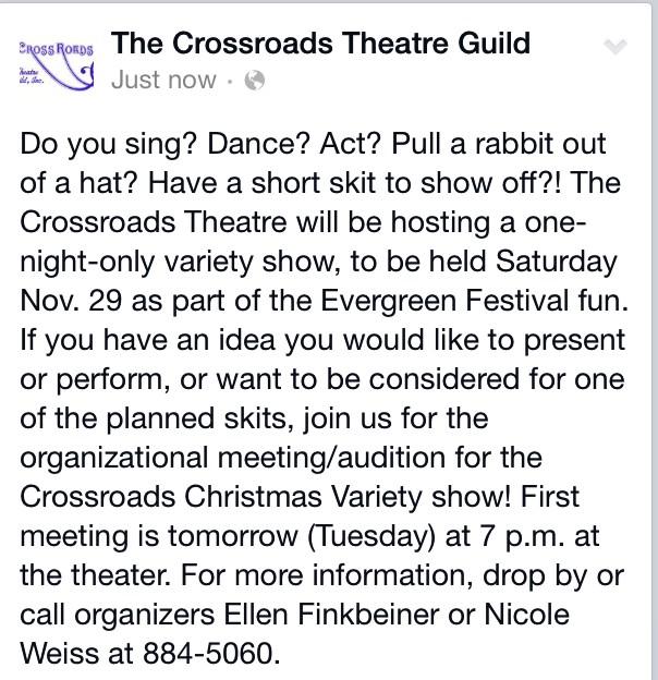 CrossroadsArts's tweet photo. We are putting together a variety show! http://t.co/78urpUnfF6