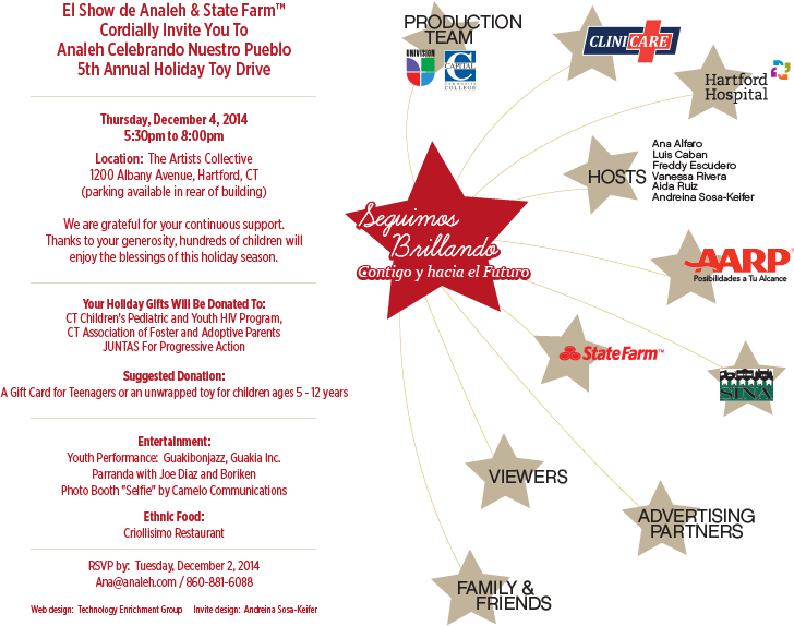 You are invited to the Analeh Celebrando Nuestro Pueblo 5th Annual Holiday Toy Drive, December 4, 5:30-8:00pm.