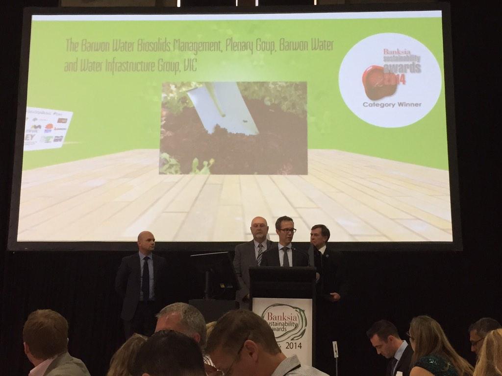 PolyCom_Girl's tweet photo. Sustainable Water Management Award @BanksiaFdn is Barwon Water Biosolids Management @BarwonWater #SD2014 http://t.co/FD839eXjB2
