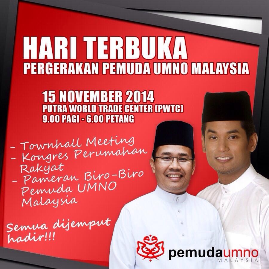 Semua dijemput hadir ke Hari Terbuka Pemuda UMNO Malaysia pada 15 November 2014! #KataKita <a href="/Khairykj/">Khairy Jamaluddin 🇲🇾🌺</a> <a href="/azwanbro/">Khairul Azwan Harun</a>