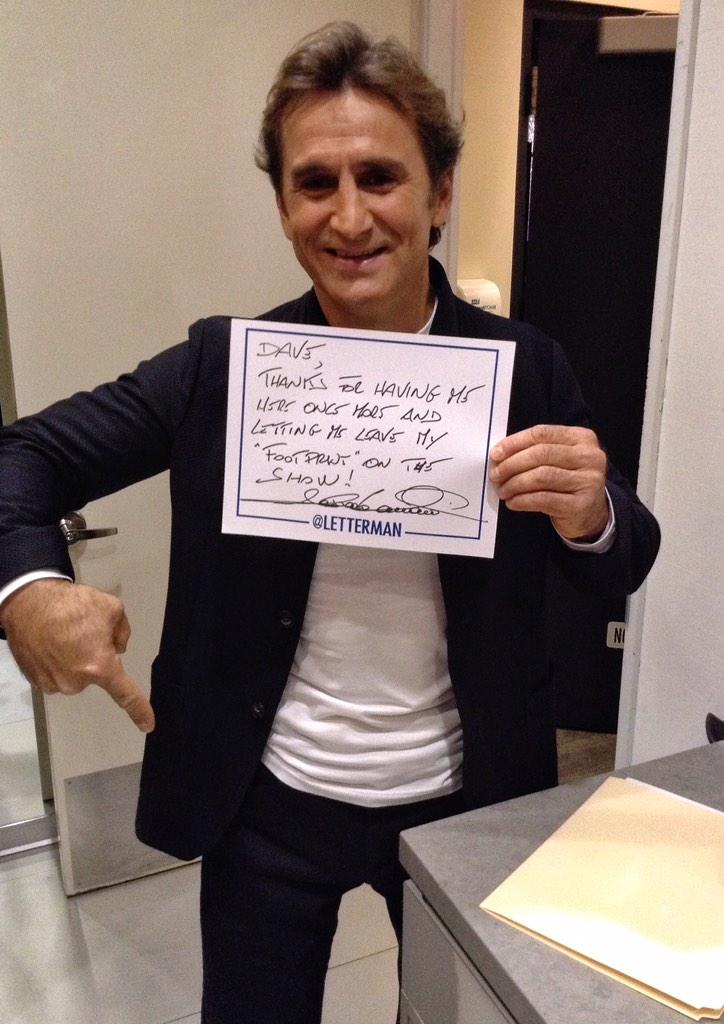Letterman's tweet photo. The great Alex Zanardi (@lxznr) shares his inspiring story on tonight's show. http://t.co/QZgUE6VnNt