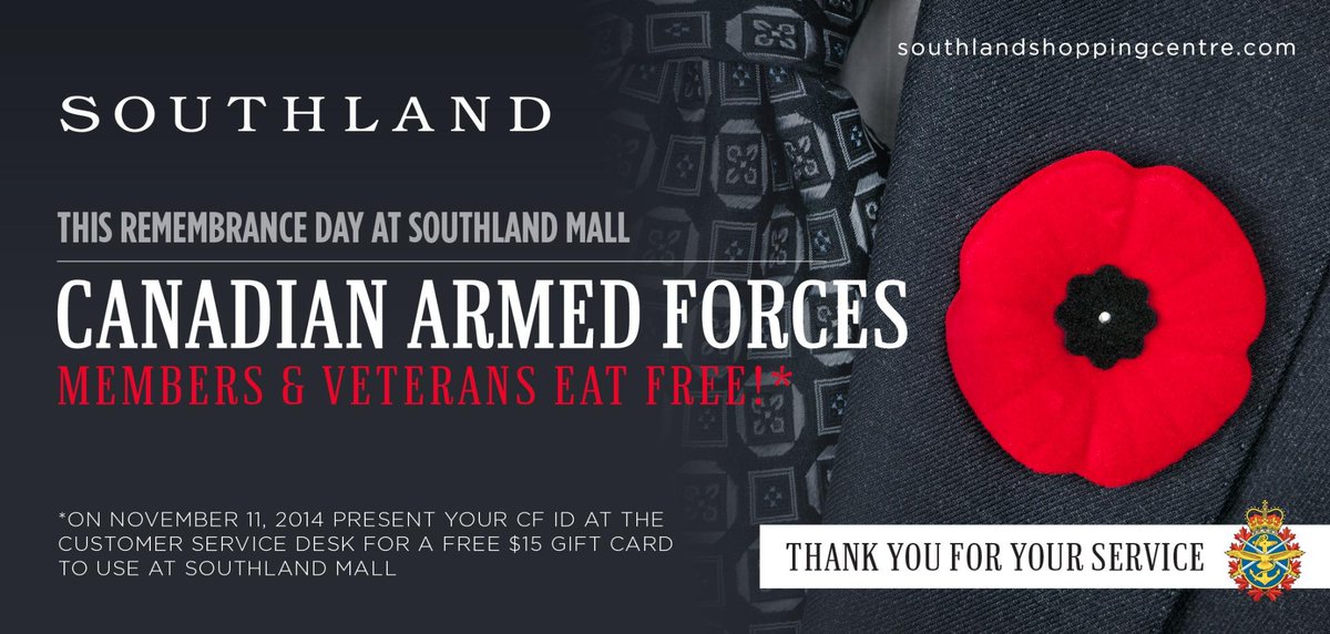 georgietrev's tweet photo. As a small gesture of gratitude, our centre, Southland Mall invites Canadian Armed Forces &amp; Veterans for a free lunch http://t.co/2KGXXqmoxg
