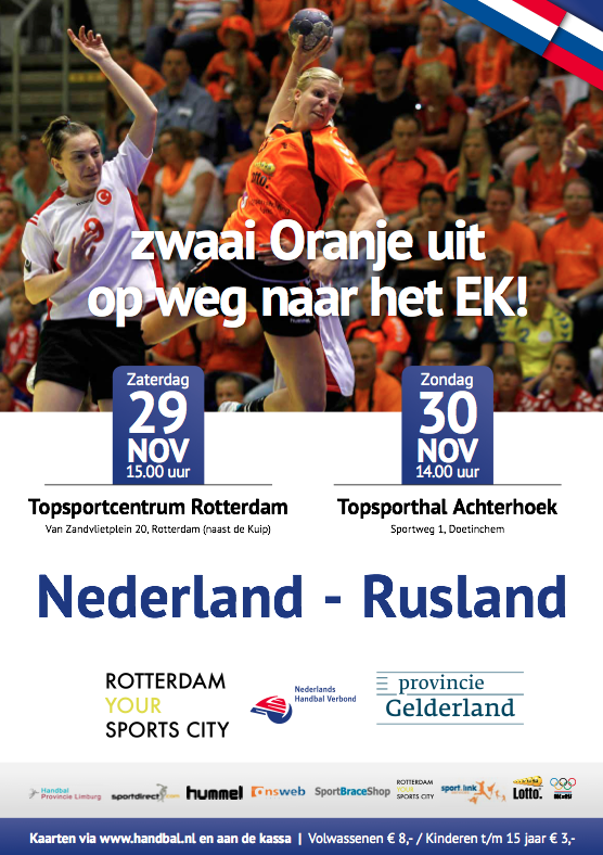 Handbal_NL's tweet photo. Heb jij al kaarten voor Nederland-Rusland? Kaarten via http://t.co/76zaEgQuHC … €3 t/m 15 jaar, €8 volw. #handbal http://t.co/GECcqJAPCt