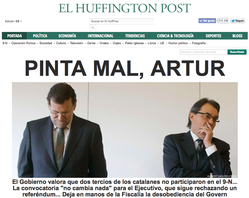 ElHuffPost's tweet photo. El Gobierno se aferra al dato de que dos tercios de los catalanes no han votado http://t.co/KHHw5gWWhN http://t.co/l2cwUwVs7Z