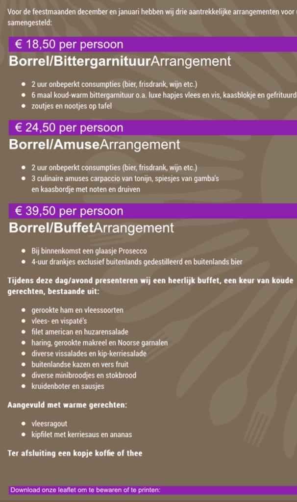 Tijdens de maanden december en januari hebben wij speciale arrangementen voor groepen vanaf 25 personen.