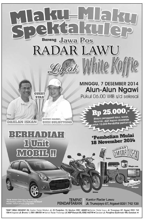 Mlaku-mlaku Spektakuler bareng Jawa Pos Radar Lawu, Berhadiah 1 Unit Mobil Kinyis-kinyis <a href="/aslimagetan/">ASLI MAGETAN</a> <a href="/KampoengNgawi/">KampoengNgawi.Com</a>