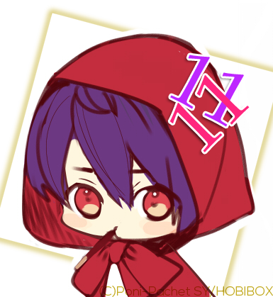 solo 1boy red eyes chibi hood male focus purple hair  illustration images