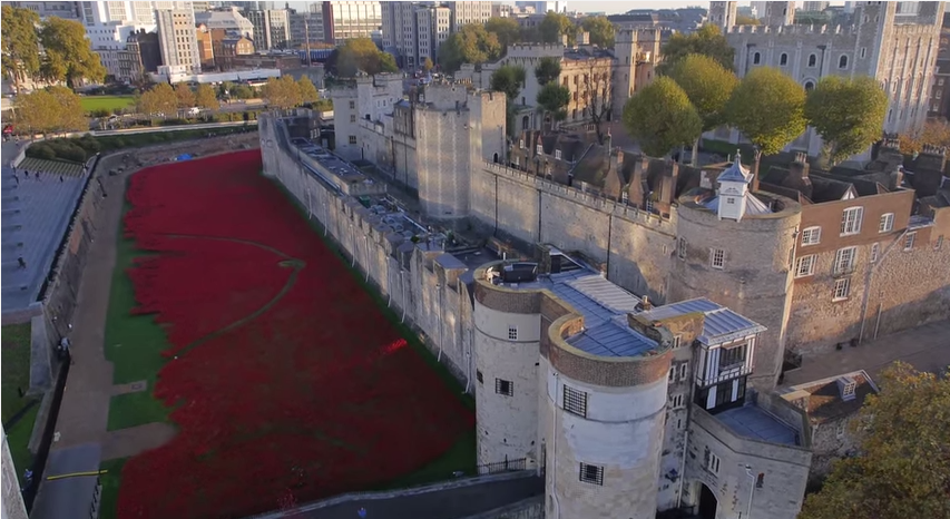 HuffPostUK's tweet photo. Drone footage gives breathtaking perspective of Tower of London poppies..huff.to/1wOf3xM #ArmisticeDay http://t.co/izjbvTKFAq