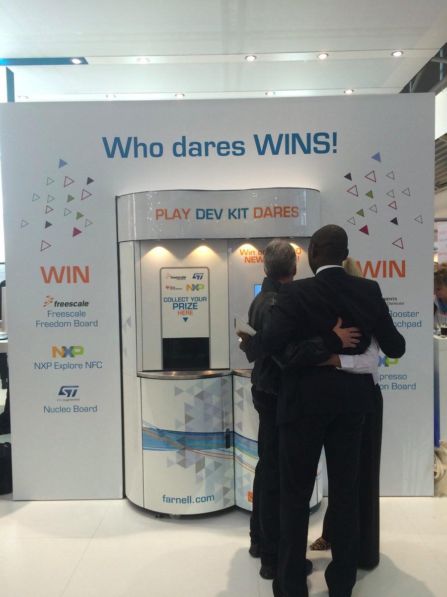 Act_to_Attract's tweet image. #grouphug - Our Dev Kit Dares vending machine is playing nicely - for now! #Electronica2014 @element14