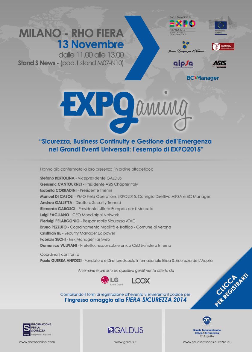 globaltech_srl's tweet photo. Evento #Expogaming su #businesscontinuity e #crisismanagement nei #grandieventi giovedì #13Nov ore 11 @SICUREZZA2014 http://t.co/XLYXC9Uh7H