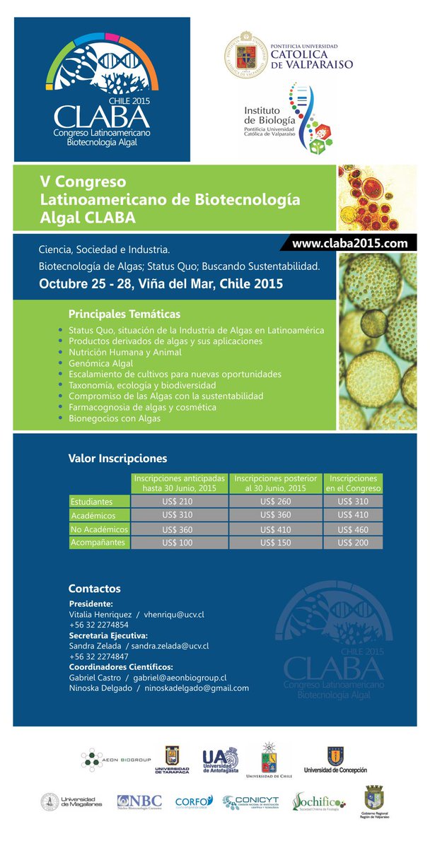 AlgaLab's tweet image. Congreso Latinoamericano Biotecnología Algal 2015, Viña del Mar-Chile @gibmar_UdeC @CB_UdeC @LAM_UV @ficologia_chile