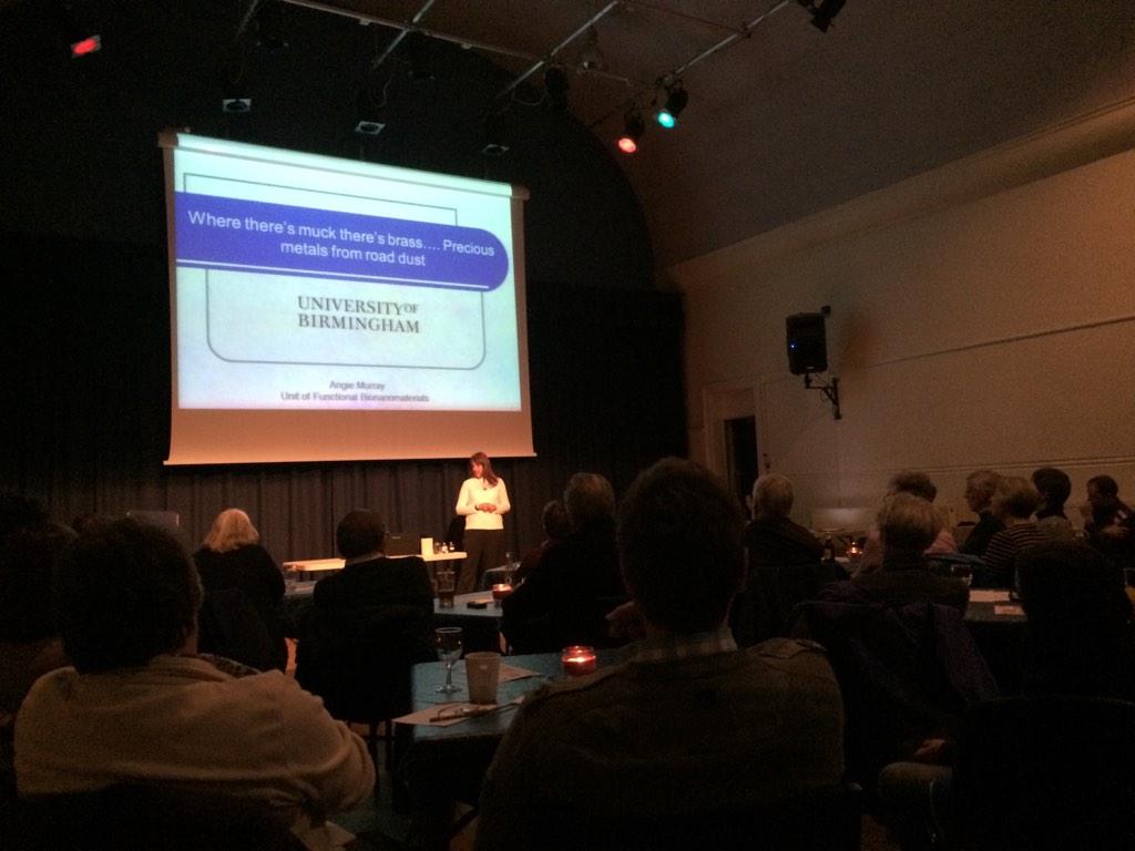 lbmes's tweet photo. Next up Angela Murray on precious metal recovery from road dust @otleyscience #sciencecafe @iom3 http://t.co/yfHaUqftEh