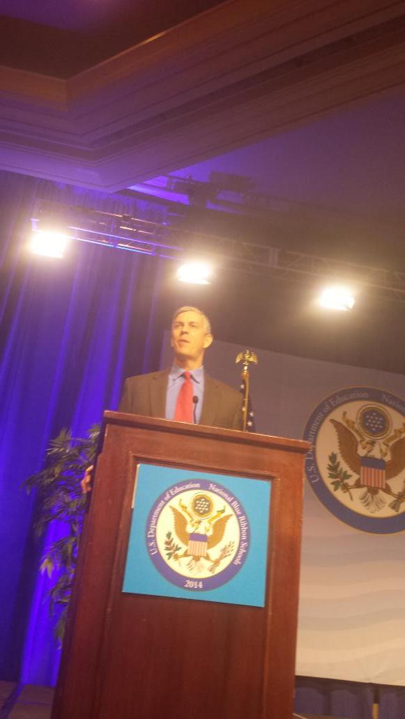 PrincipalMWhite's tweet photo. Sec. Duncan at Blue Ribbon Schools in DC touts the virtues of early ed and interest in expansion.  #naesp http://t.co/lTEKCpSZYZ