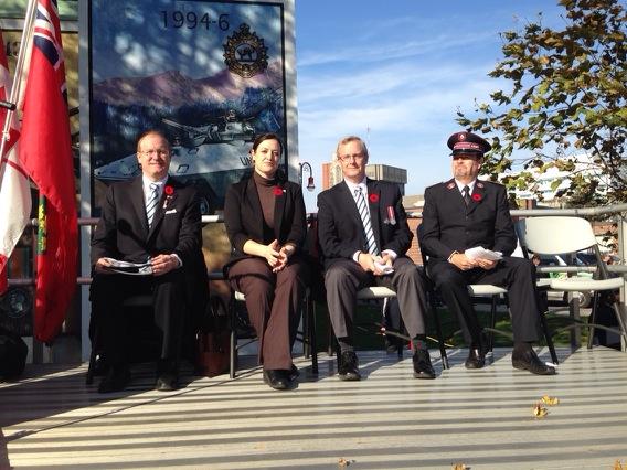 DCDSBTrusteeMS's tweet photo. Out @oshawacity elected officials gathered to honour our fallen http://t.co/q5F6lljzZj