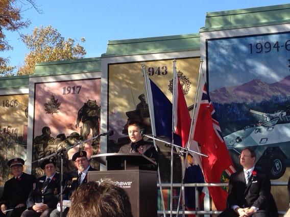 DCDSBTrusteeMS's tweet photo. Mr. Jonas Kehoe  @DurhamCatholic @MsgrPCoffey student addressing #RemembranceDay2014 @OshawaCity So Proud http://t.co/NYZWhoxIB2