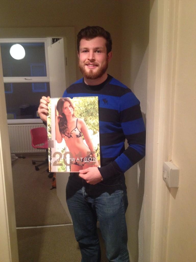 RossLymath's tweet photo. Big happy bday to ma boi Lawrence. Absolutely thrilled with his  @SignatureCals calendar. Made his day @imLucyWatson http://t.co/WrmgwZmDJV