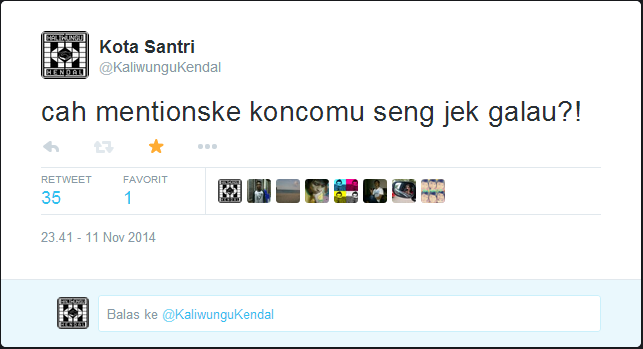 INA_Traveler's tweet photo. Aahah rak do wani bales wanine do retweet!
soal e jek do galau kabeh http://t.co/1U3EkgUtMW