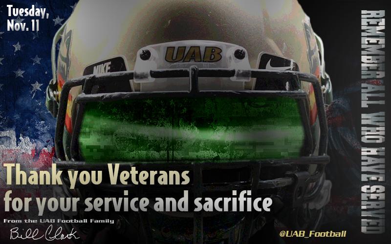 UAB_FB's tweet photo. From the #UAB family to yours. Thanks to the men &amp; women who sacrifice so much for this great country! #VeteransDay http://t.co/BRikUPe4eL