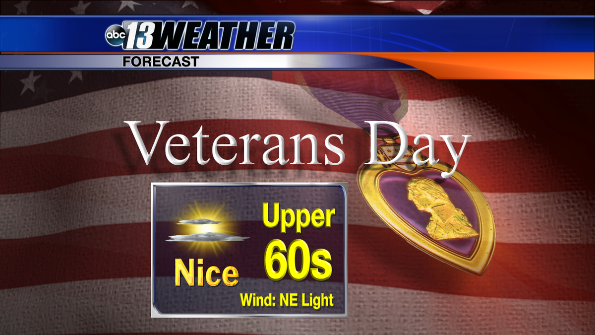 Good afternoon on this Veterans Day! Enjoy the continued nice weather... 60s to near 70.