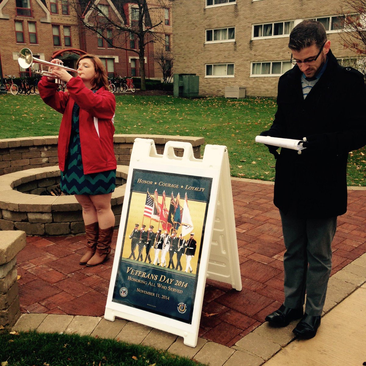 northcentralcol's tweet photo. At 11 am today students honored #veterans with moments of silence and the playing of "Taps" at 3 sites on campus. http://t.co/K0aikEfSAi
