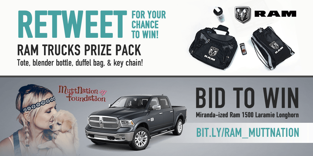 mirandalambert's tweet photo. RT for your chance to win a @RamTrucks prize pack &amp; check out the #Trucks4Pups auction http://t.co/g5MX8uLTE1 -TeamML http://t.co/wWxX0NdgA9
