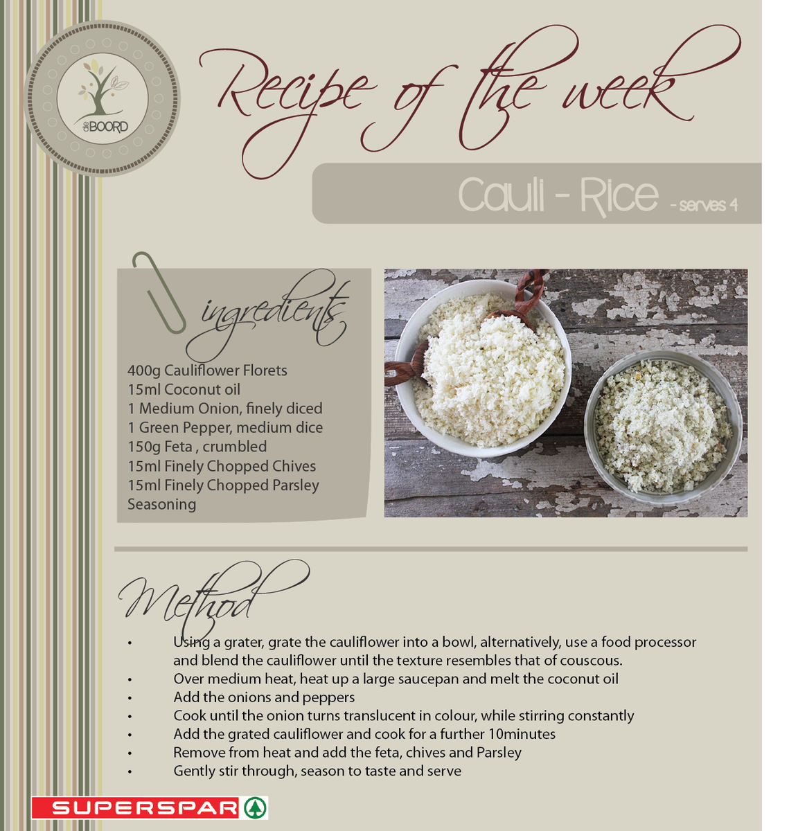 Recipe of the Week - #caulirice #banting #Healthy facebook.com/dieboordsupers…