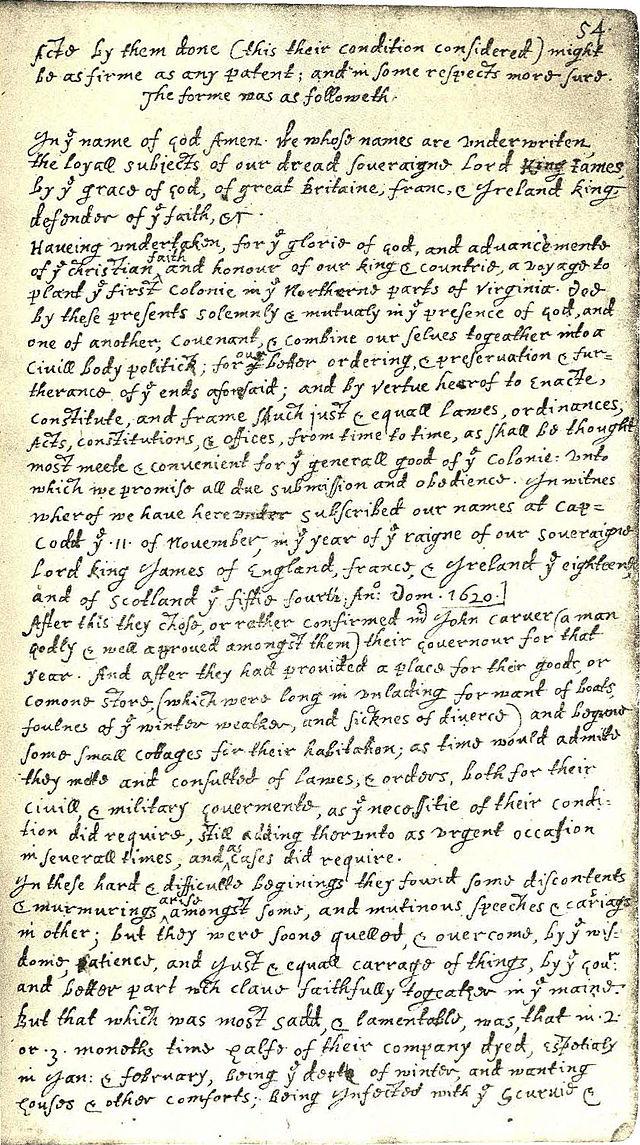 Mayflower Compact. It's a contract between people. God is a witness, but not a party.