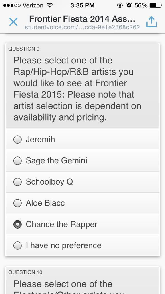 chancetherapper's tweet photo. Vote for all 5. We a make it happen. #squadgang #frontierfiesta2015 http://t.co/01N3udQjQF