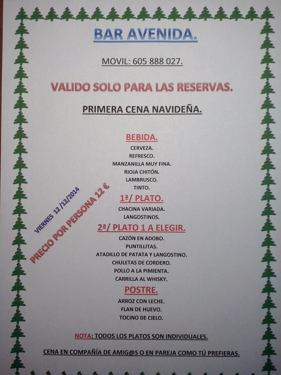 ManchRuiz's tweet photo. CENA EN COMPAÑIA DE AMIG@S O EN PAREJA. 
RESERVAS EN EL BAR O AL MOVIL 605 888 027 
OS ESPERAMOS. http://t.co/1Am04jCt0k