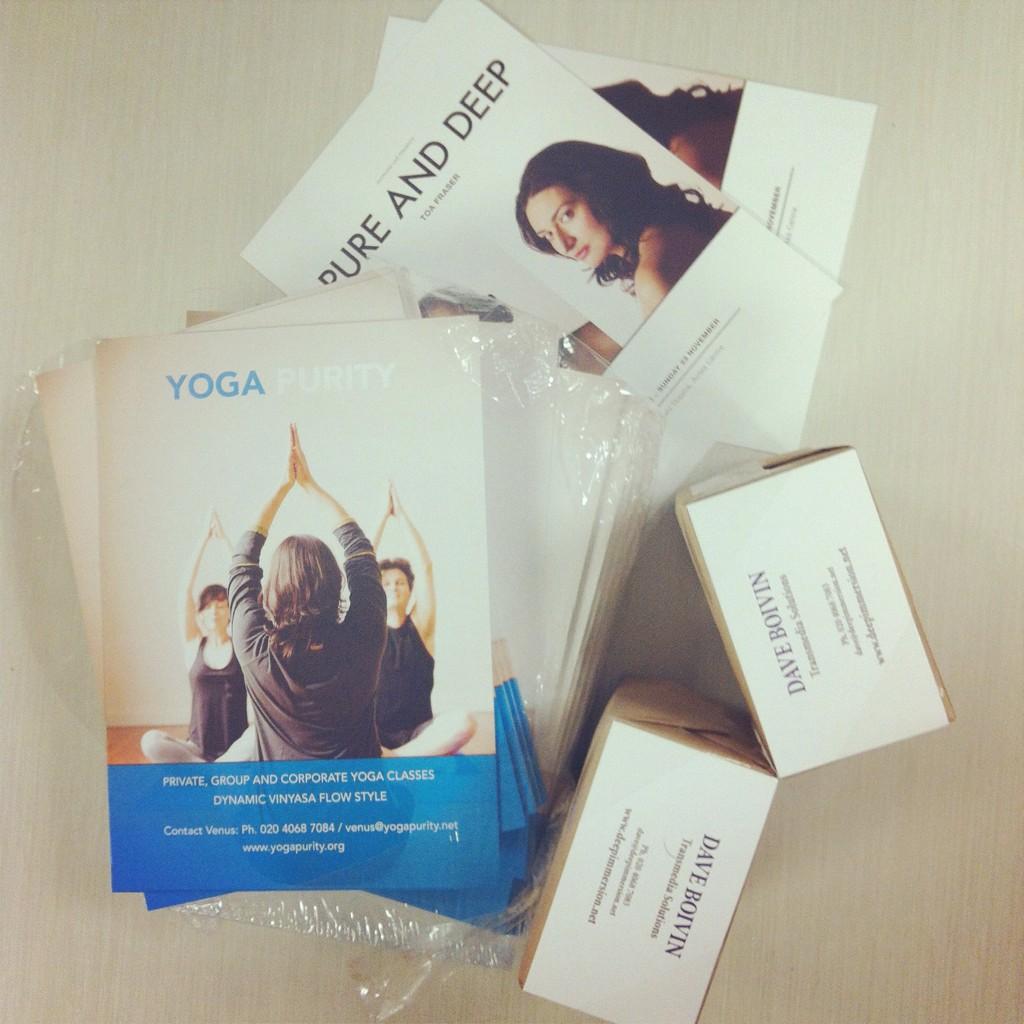 AucklandLive's tweet photo. Flyers for @VenusYoga and business cards for @D_immersion have arrived - #pureanddeep #transmedia @ToaFraser @nyuji http://t.co/c4juo1SKB2